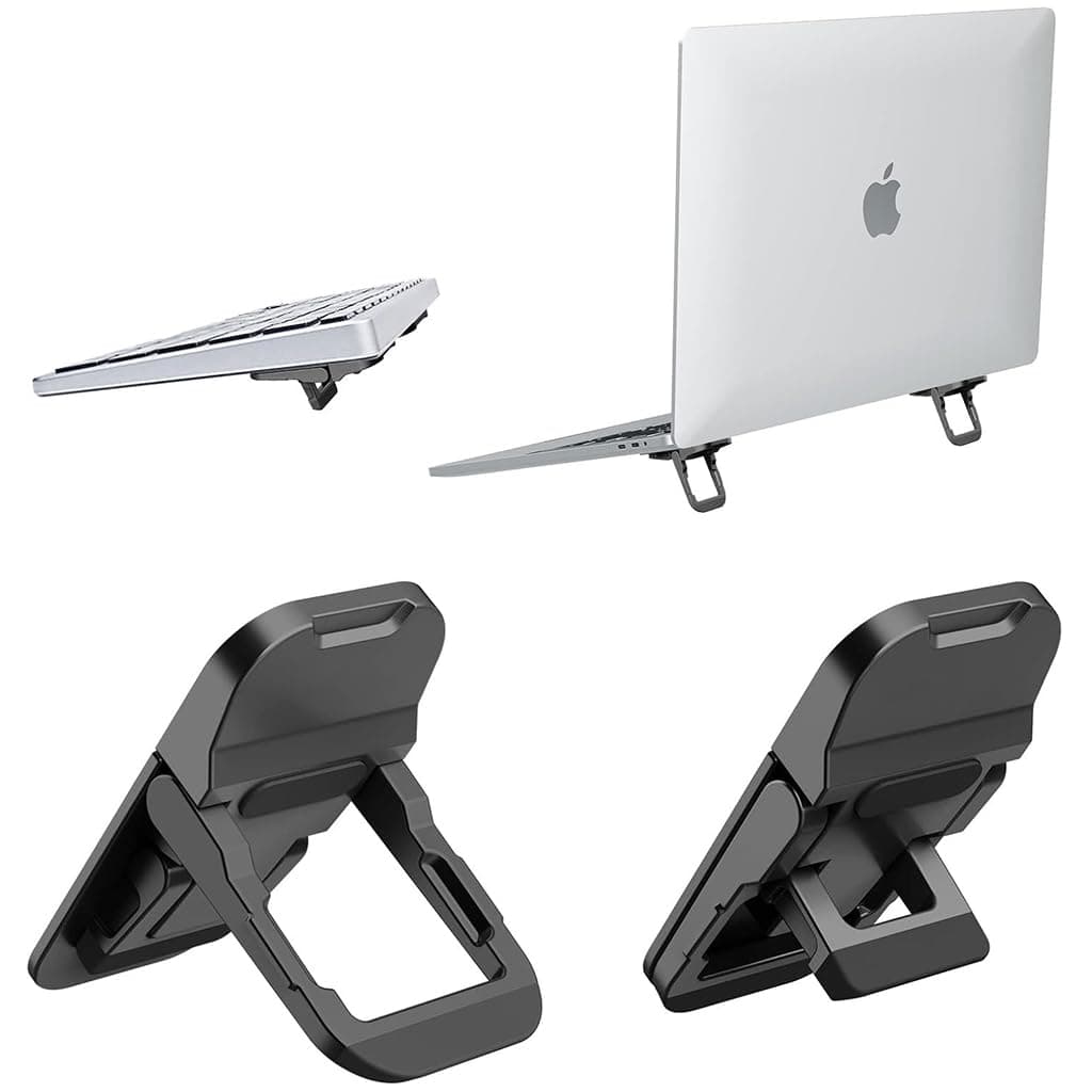 ZORBES Portable Invisible Laptop Riser Stand, 2 Mini Self-Adhesive Alloy Metal Folding Desk Stand, Lightweight Laptop Desk Feet for MacBook, Lenovo, HP, Dell, Laptops & Tablets, 2pc (Black)