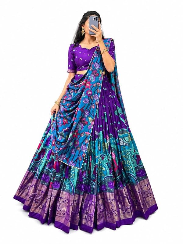 Women's Designer Semi-Stitched Tussar Silk Lehenga Choli | Printed Blouse & Matching Dupatta | Elegant for Wedding, Festival, Reception & Party