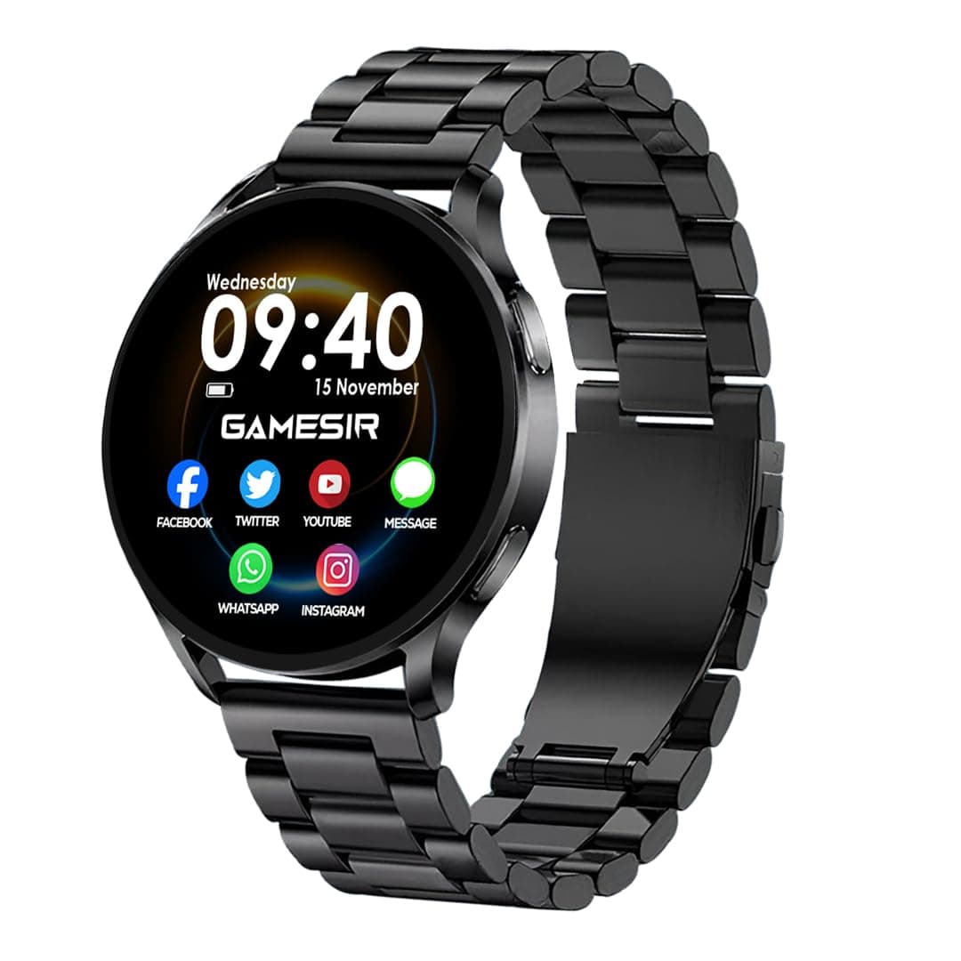 GameSir Active 5 Smart Watch AMOLED Display 1.3" Screen, 360 * 360 Resolution, IP68 Waterproof with Multiple Watch Faces Bluetooth Calling Round Dial Smartwatch for Men & Women (Metal-Black)