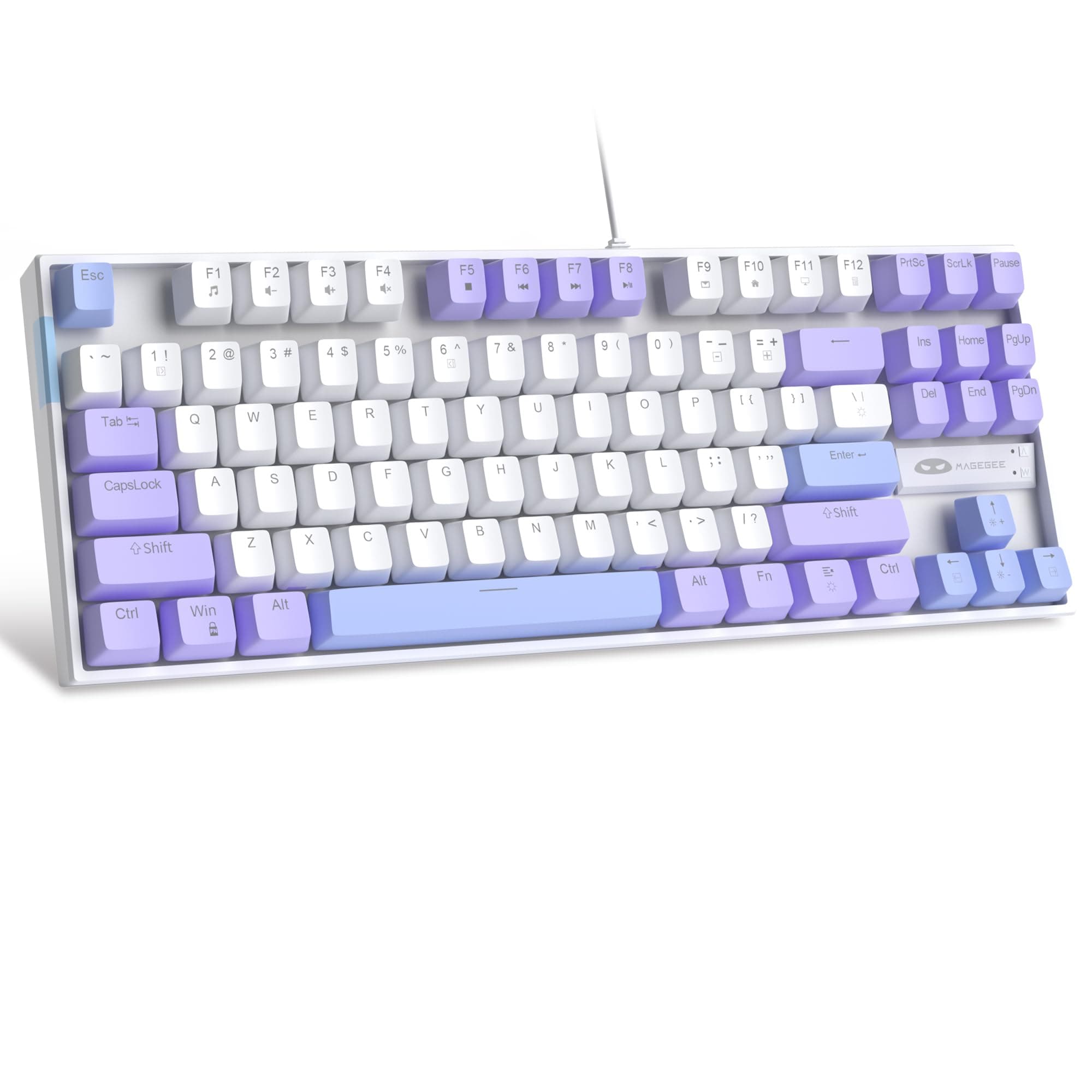 MageGee 75% Mechanical Gaming Keyboard, Red Switch, LED Blue Backlit, 87 Keys Compact TKL Wired Computer Keyboard for Windows Laptop PC Gamer - White/Purple