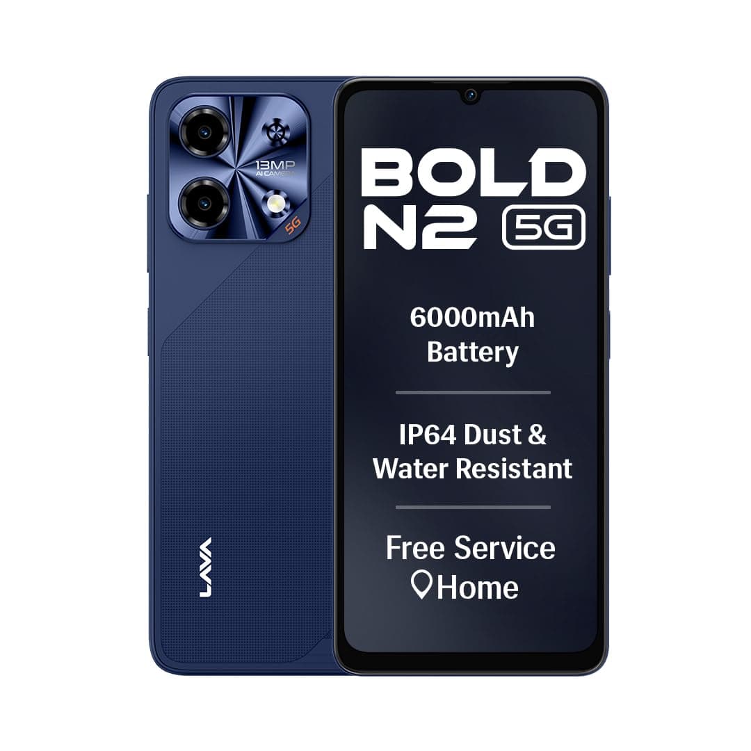 Lava Bold N2 5G (Billionaire Blue, 4GB RAM, 128GB Storage) | 6000 mAh Super Battery | Octacore Ultrafast Processor | Biggest 6.75 (HD+) 120Hz Display | IP64 Dust-Water Resistant | Free Service @ Home