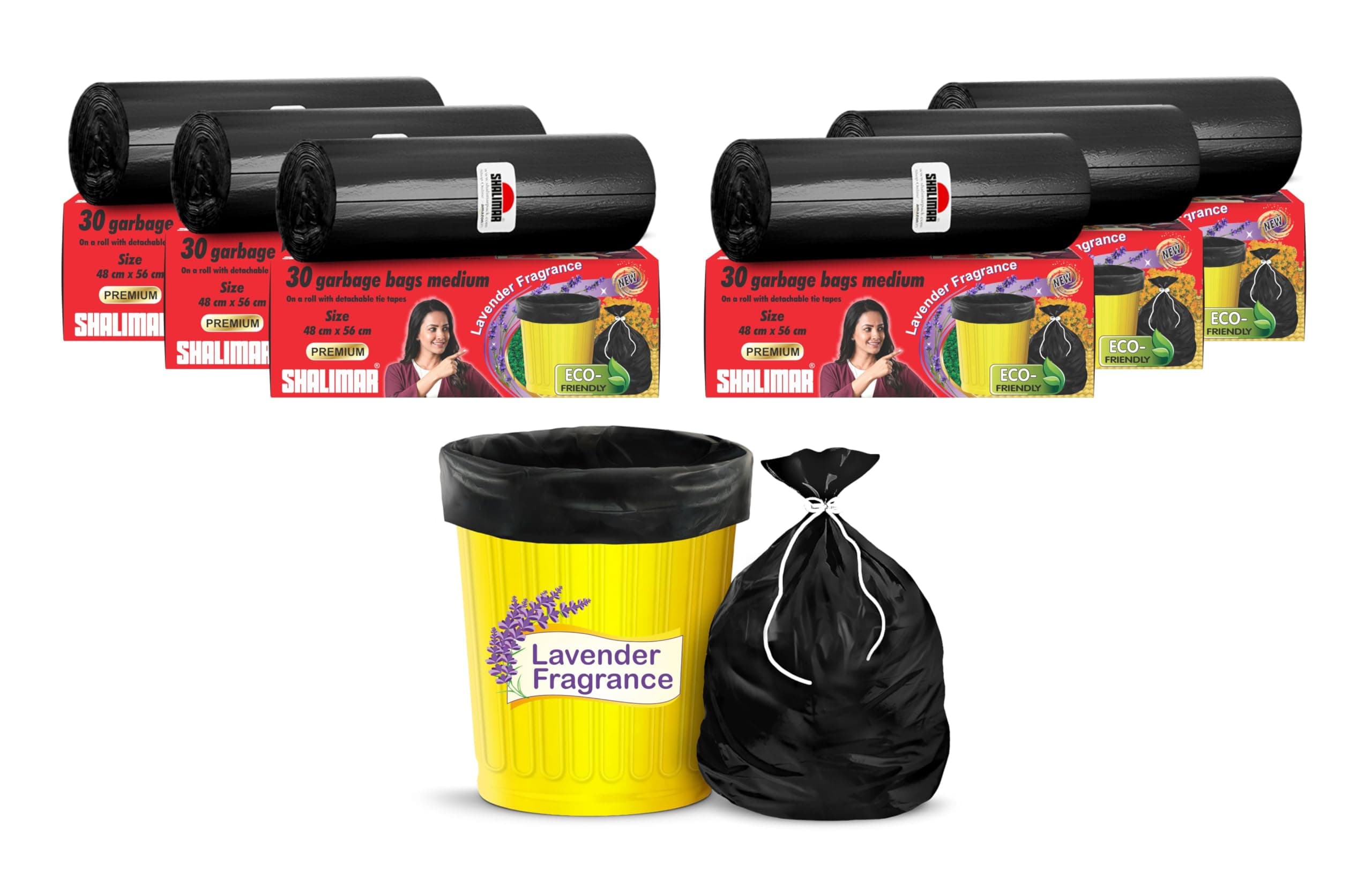 Shalimar Premium Scented Garbage Bags | Medium 19 X 21 Inches | 180 Bags (30 Bags X 6 Rolls) | Lavender Fragrance | Dustbin Bag/Trash Bag | (Black) - Perforated Box for Easy Dispensing