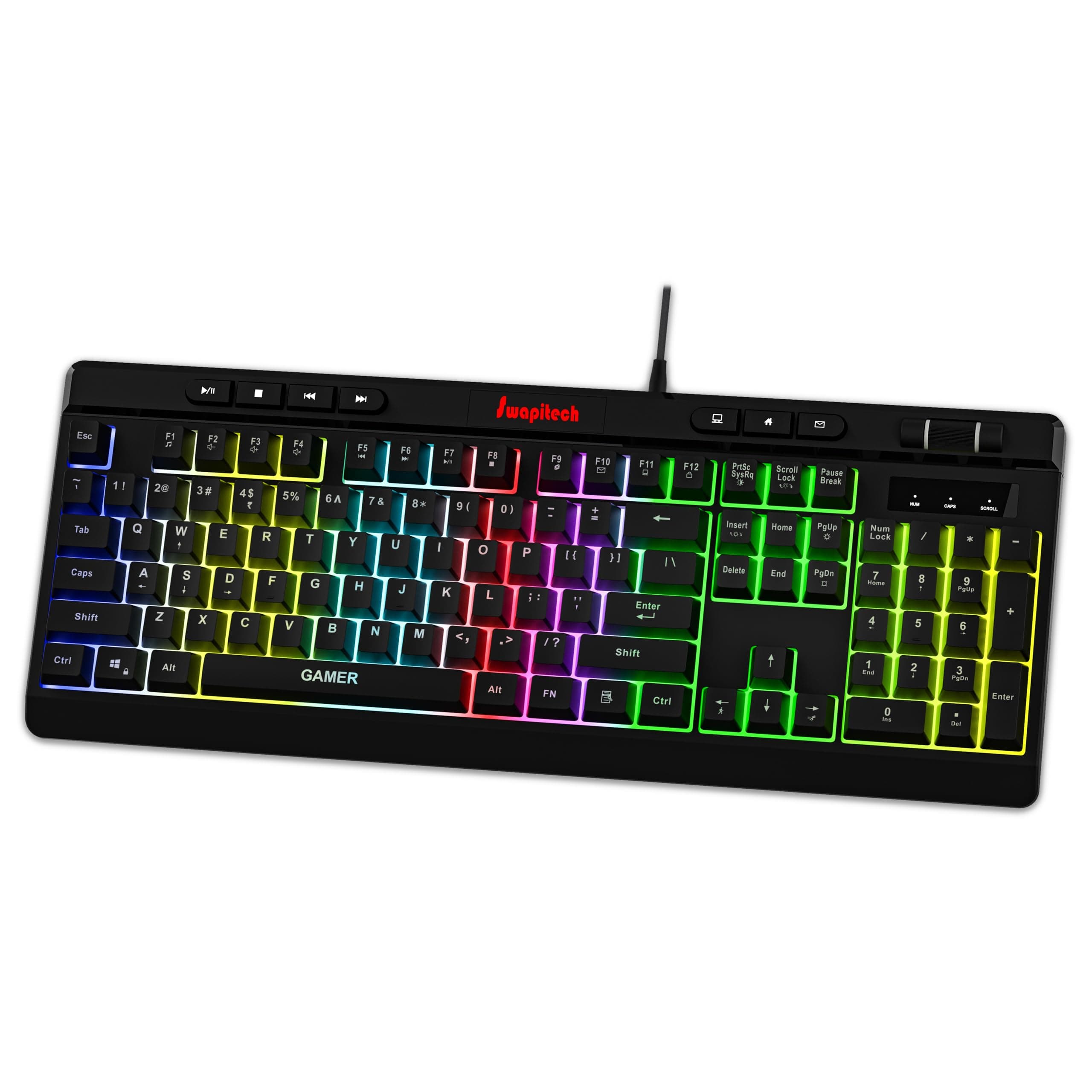 Gamer Programmable RGB Gaming Keyboard | 26 Anti-Ghosting Keys | Windows Lock Key | 11 RGB Backlight Mode with Music Sync Mode | 7 LED Speed & Brightness Levels | 1.8 M Braided Cable