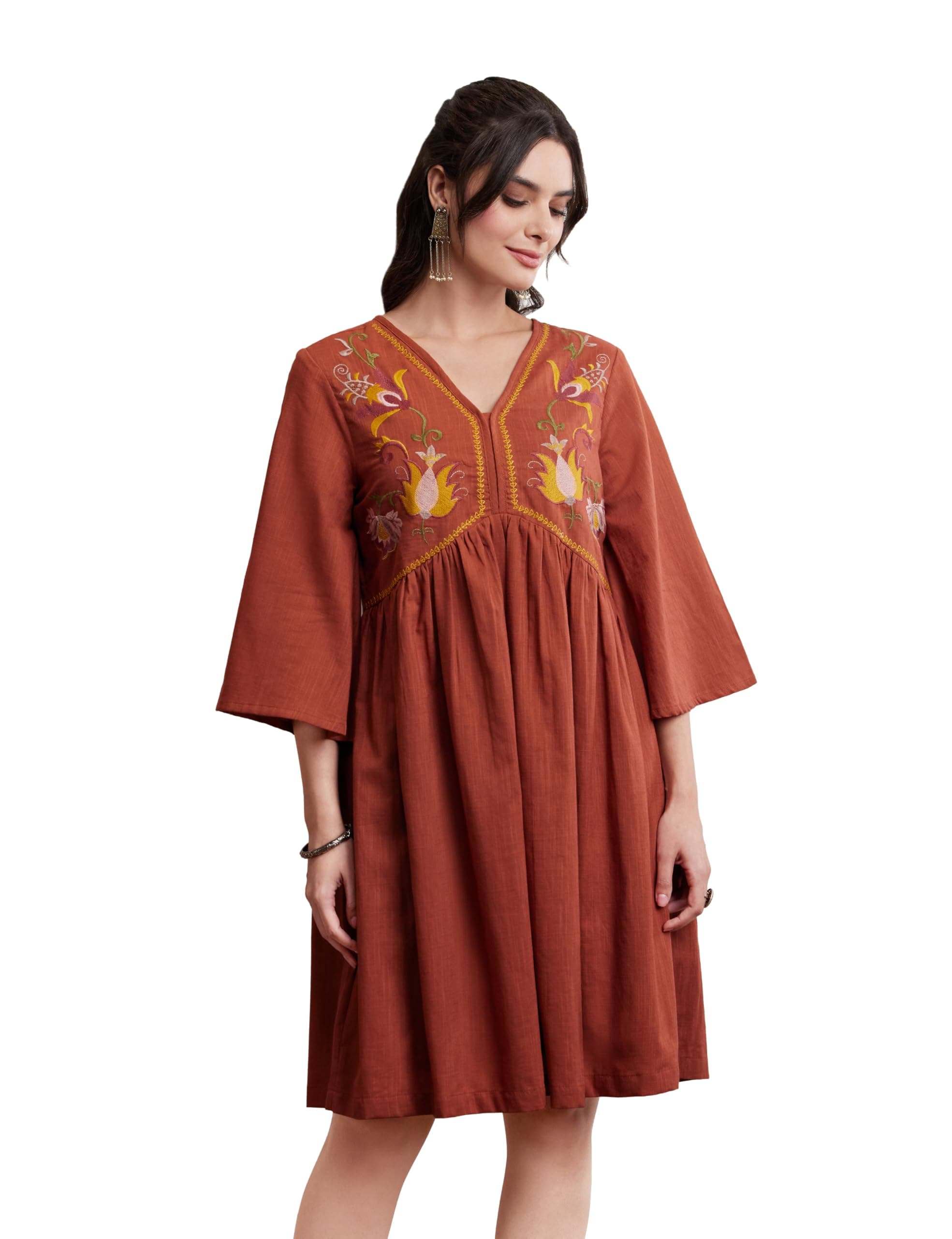 Amazon Brand - Myx Women's Cotton Embroidered Dress | A-Line | Knee-Length | Casual Summer Outfit (Available in Plus Sizes)