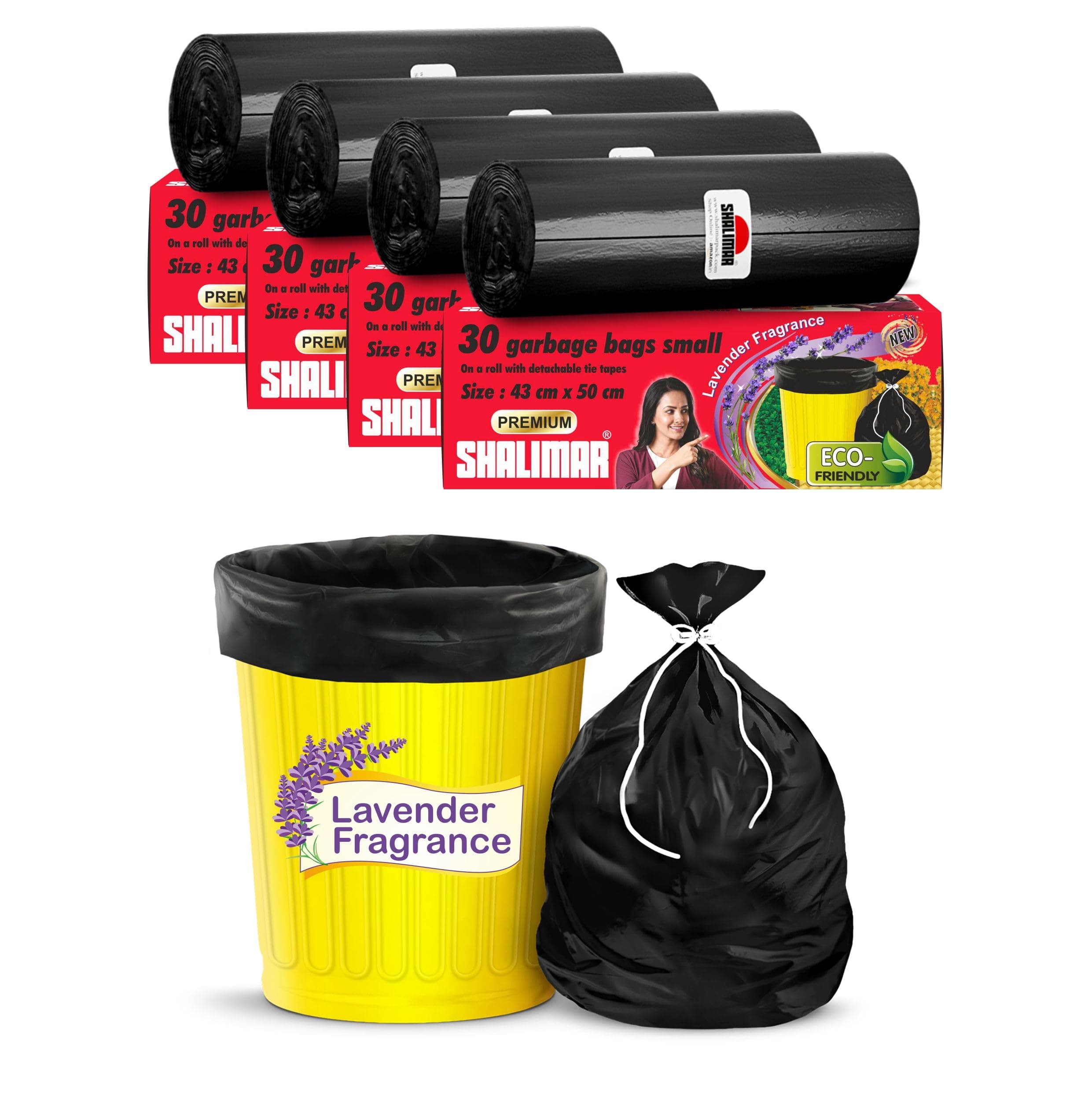 Shalimar Premium Scented Garbage Bags | Small 17 X 19 Inches | 120 Bags (30 Bags X 4 Rolls) | Lavender Fragrance | Dustbin Bag/Trash Bag | (Black) - Perforated Box for Easy Dispensing