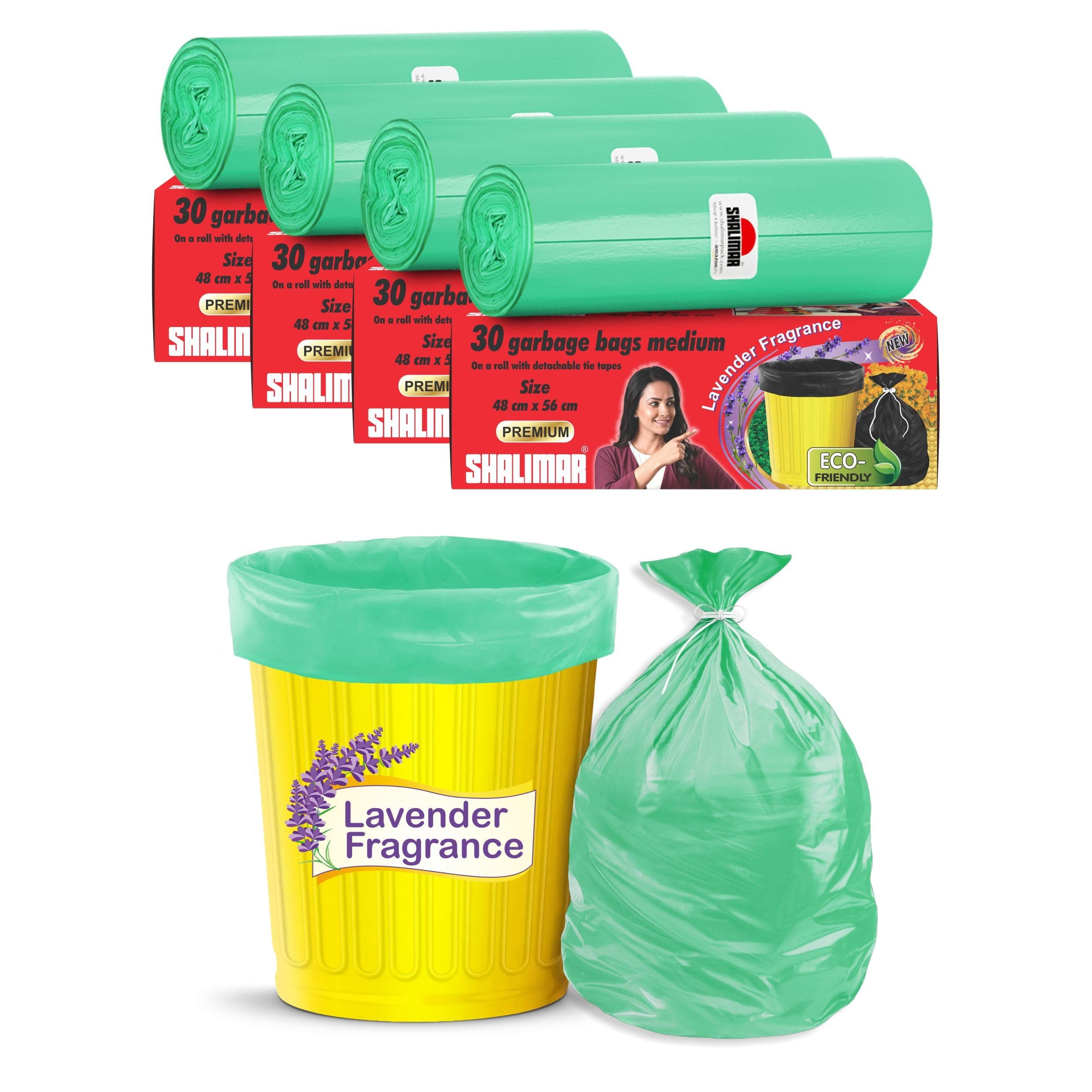 Shalimar Premium Scented Garbage Bags | Medium 19 X 21 Inches | 120 Bags (30 Bags X 4 Rolls) | Lavender Fragrance | Dustbin Bag/Trash Bag | (Green) - Perforated Box for Easy Dispensing